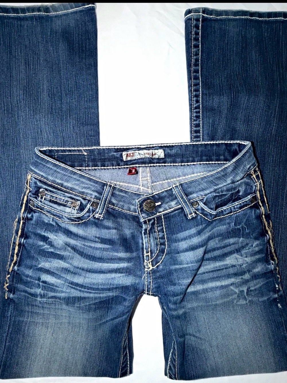 Y2K Stella BKE Dark Blue Bootcut Stretch Low Rise Jeans size 27x31.5.